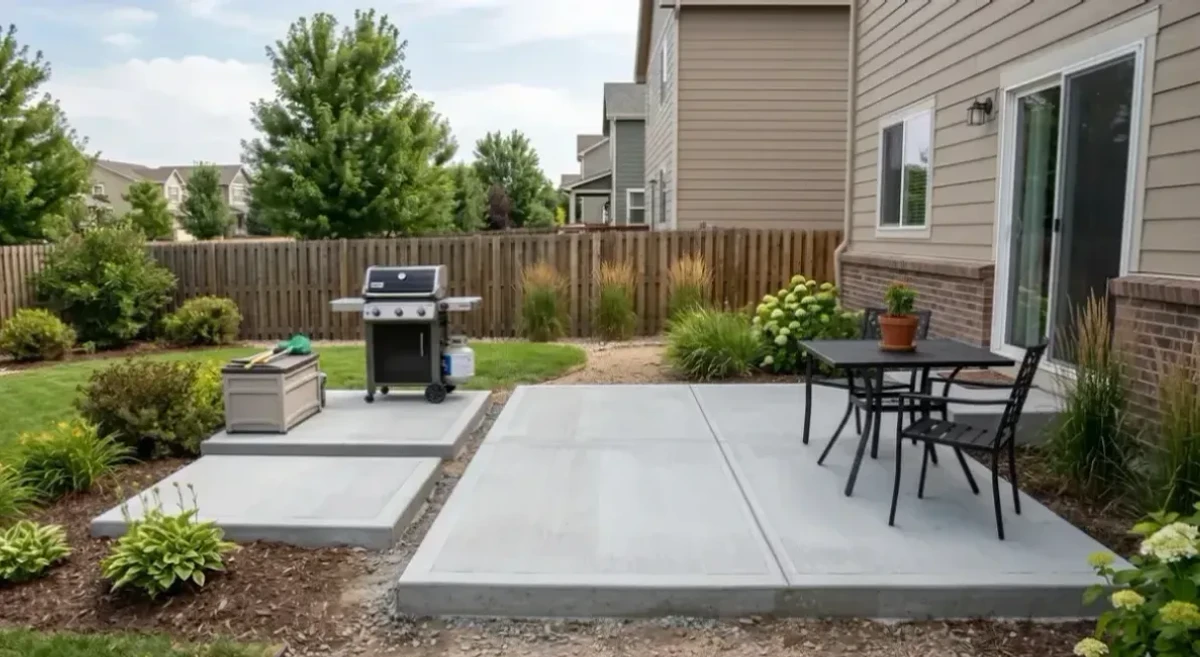 concrete patio pad with outdoor dining area and grill station, Montgomery County, Texas